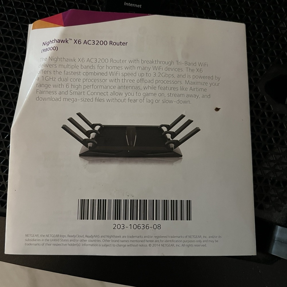NETGEAR Nighthawk X6 AC3200 Tri-Band Wi-Fi‎ Router R8000 - Picture 5 of 13